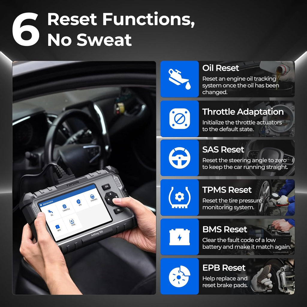 Valise diagnostic auto AD500 4 systèmes OBD2 moteur transmission ABS SRS 6 réinitialisations écran 5 pouces