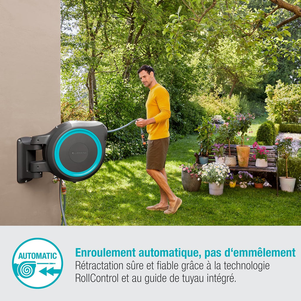 RollUp XL Dévidoir Mural Automatique 35 m Ø13 mm Avec Support Orientable et Accessoires