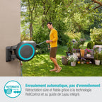 RollUp XL Dévidoir Mural Automatique 35 m Ø13 mm Avec Support Orientable et Accessoires