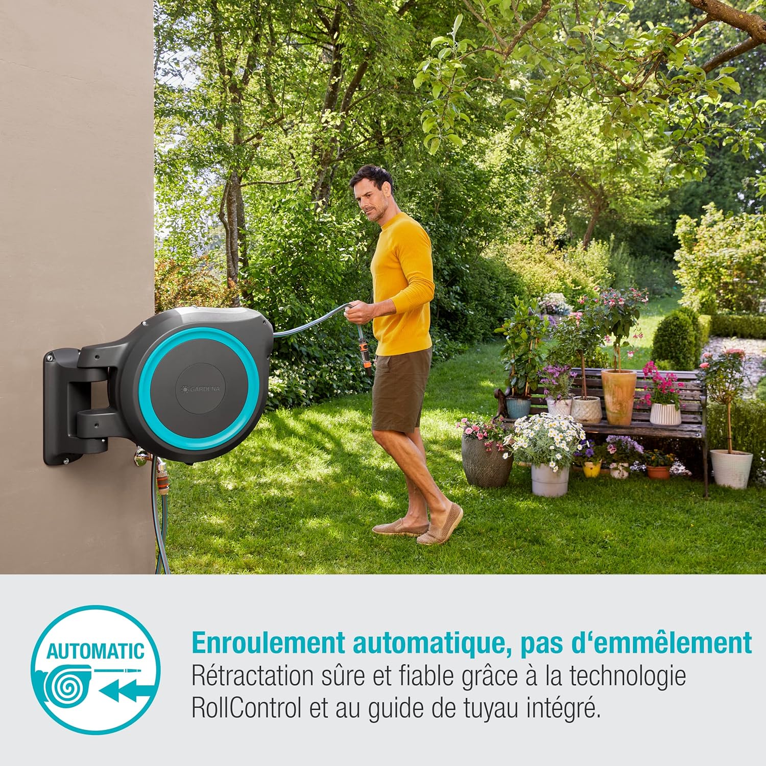 RollUp XL Dévidoir Mural Automatique 35 m Ø13 mm Avec Support Orientable et Accessoires