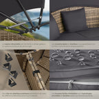 Salon de jardin modulable Santorin II en résine tressée avec bain de soleil pare-soleil pliable coussins inclus 175 x 171 x 136 cm 40 kg