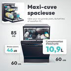 Lave vaisselle pose libre 15 couverts classe C maxi cuve wash dry 35 min ouverture auto contrôle distance noir