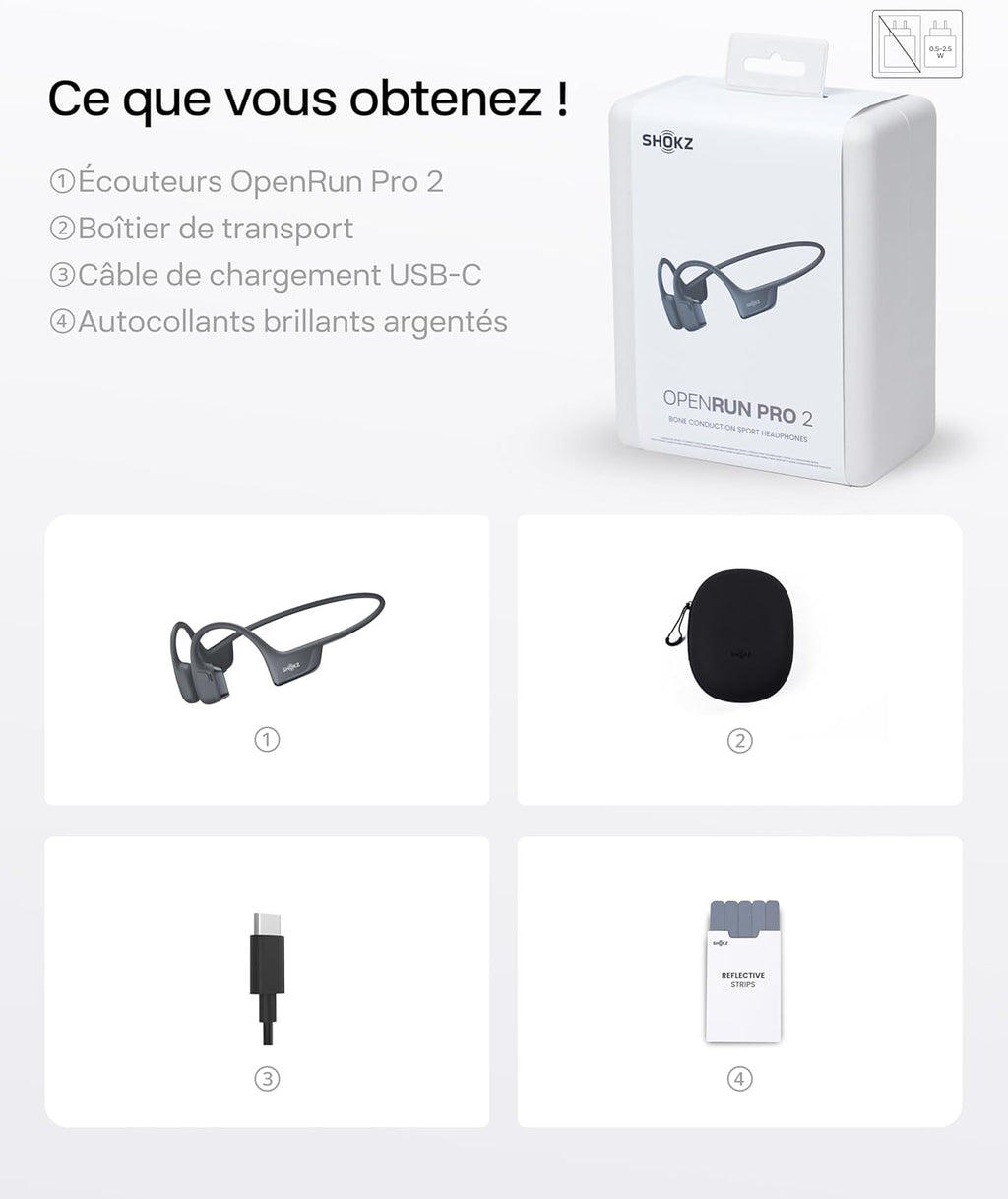 Casque conduction osseuse OpenRun Pro 2 Bluetooth 5.3 oreille ouverte IP55 autonomie 12 h charge rapide USB-C noir