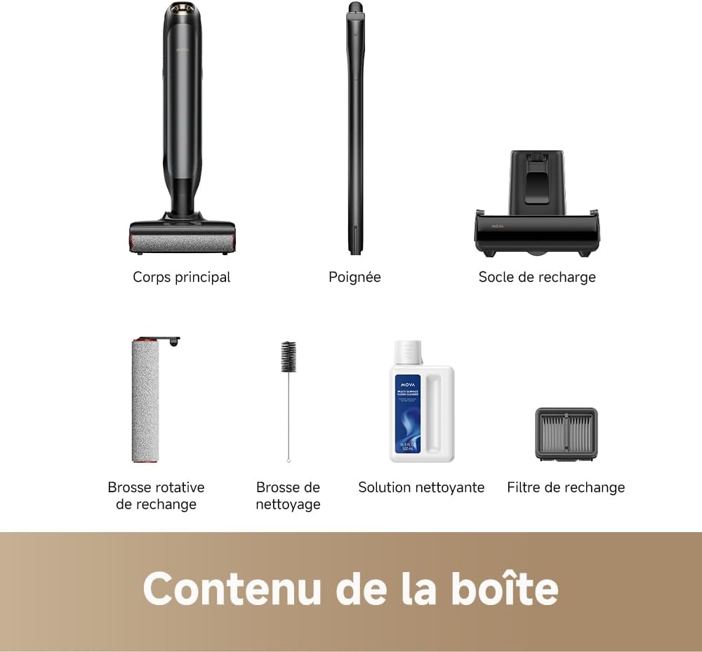 Aspirateur laveur eau et poussière M10 18 kPa portée à plat 180° lavage brosse 75 °C séchage air chaud 5 min