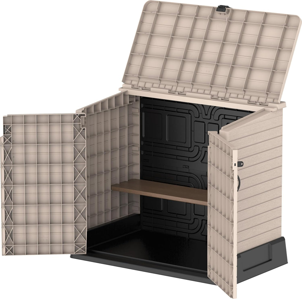 Abri de jardin StoreAway 850 L coffre extérieur plastique verrouillable 130 x 74 x 110 cm cache-poubelles taupe