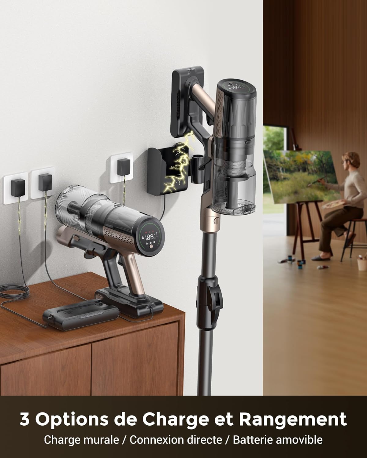 Aspirateur balai sans fil P20 680 W 70 KPa autonomie 70 min aspirateur laveur pliable HEPA brosse anti-enmêlement