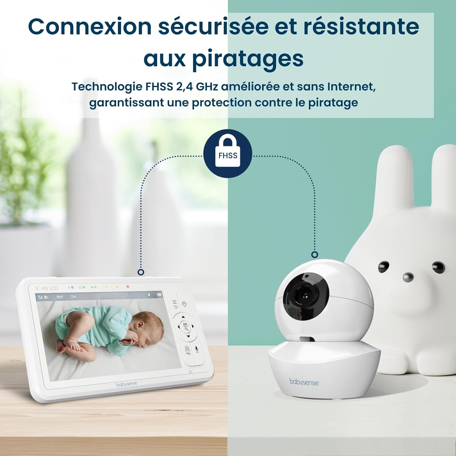 Babyphone vidéo HD HDS2 écran 5 pouces 2 caméras 720p sans WiFi audio bidirectionnel vision nocturne zoom x4