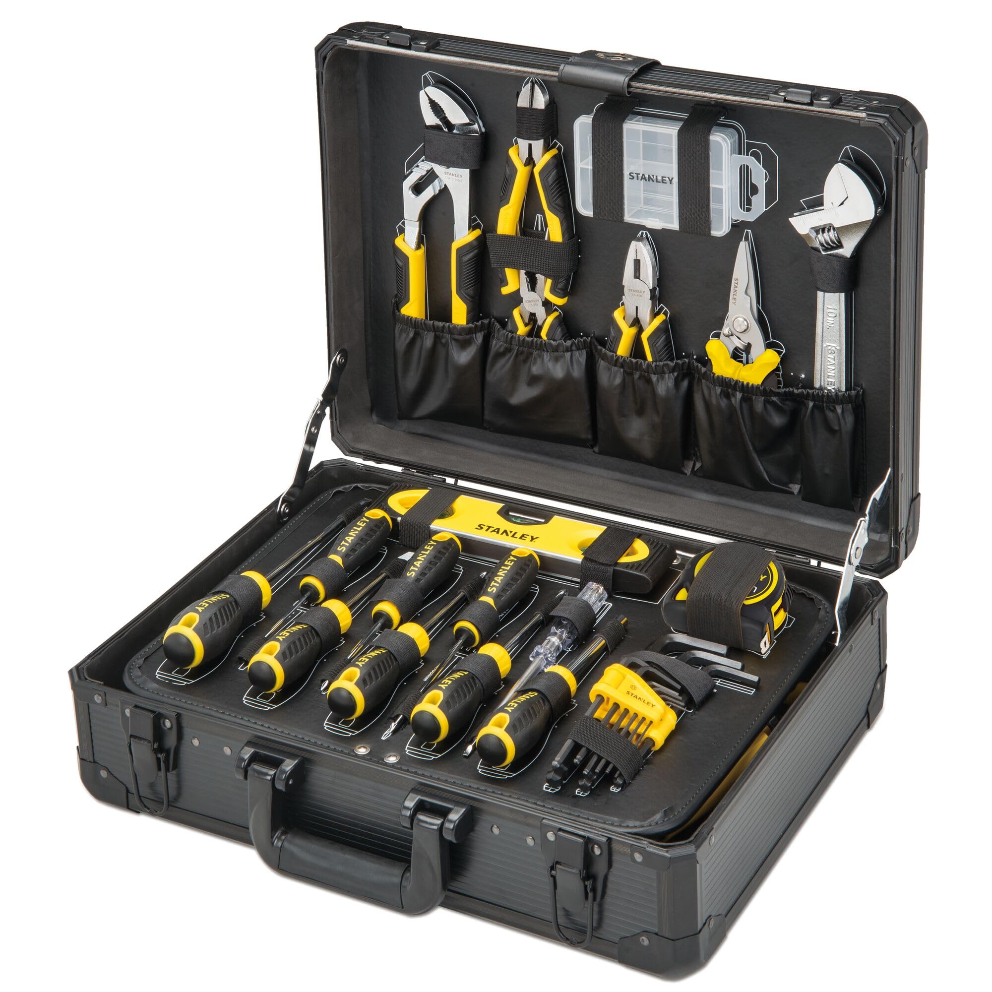 Valise à outils de maintenance STMT98109-1 142 pièces en aluminium avec tournevis pinces clés marteau et scie à métaux