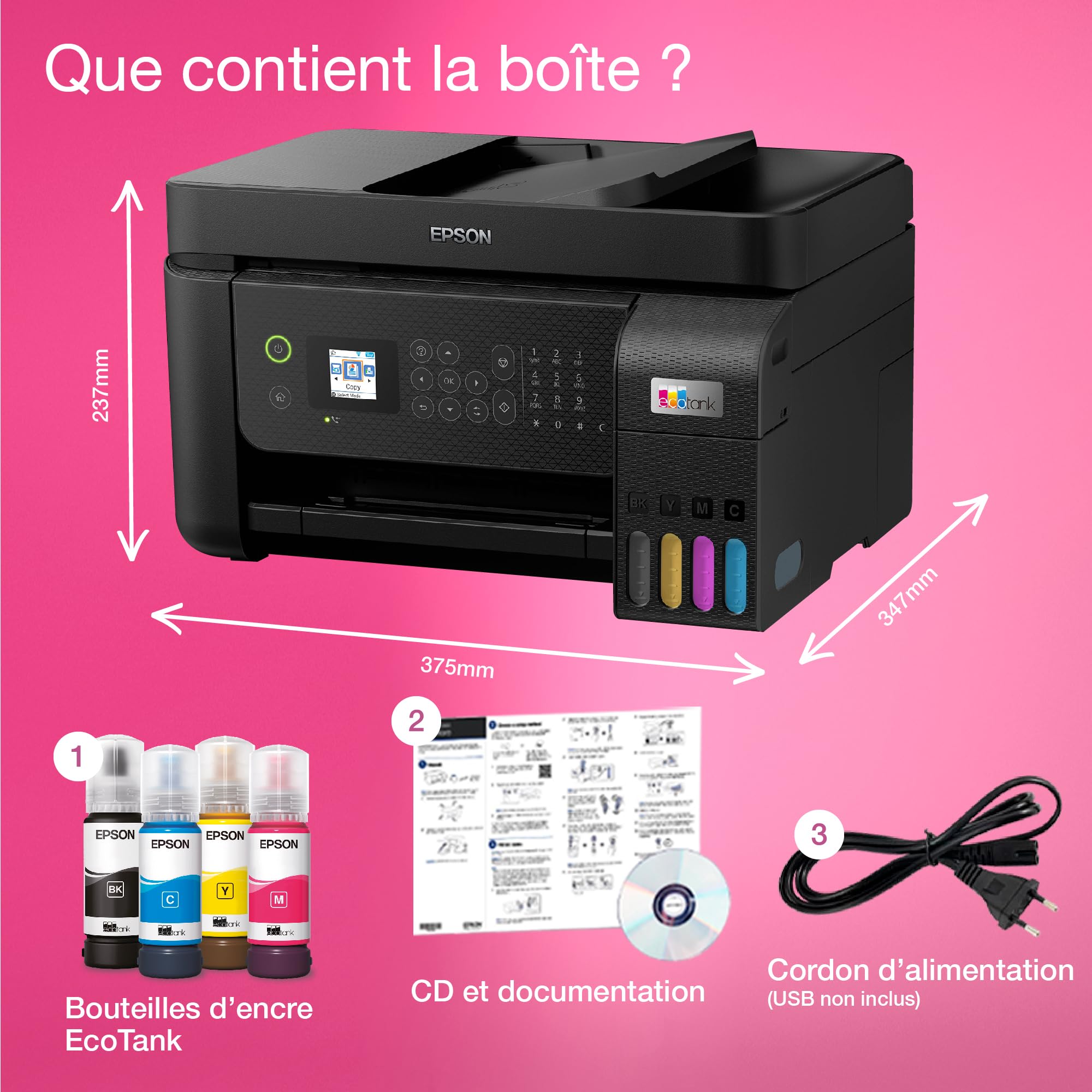 Imprimante multifonction A4 Wi-Fi EcoTank ET-4800 jet d’encre couleur avec réservoirs d’encre et chargeur automatique de documents