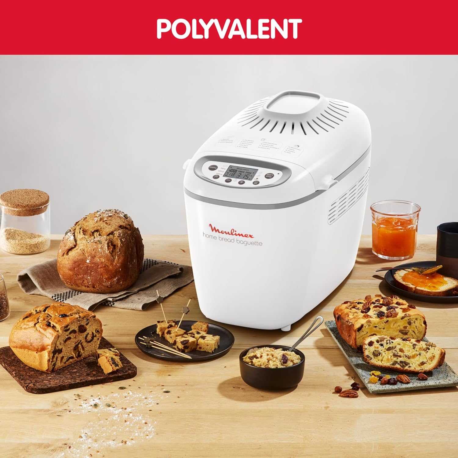 Machine à pain Home Bread Baguette OW610110 1650 W 16 programmes capacité 1,5 kg 3 dorages plaques baguettes blanc