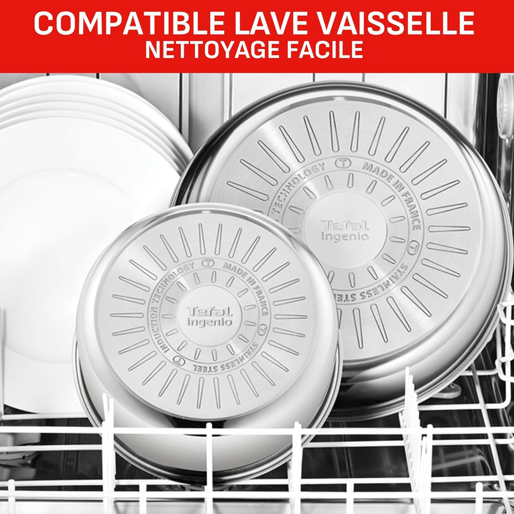 Batterie de cuisine Ingenio Emotion 20 pièces induction antiadhésive empilable 2 poignées amovibles inox L897SK04