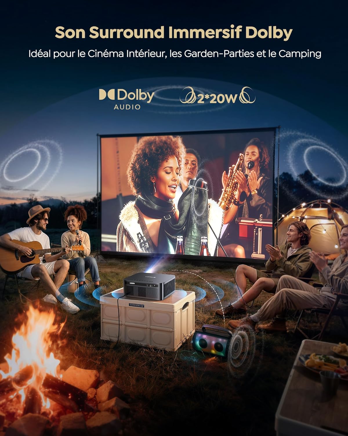 Vidéoprojecteur G2 Google TV 14.0 1080P natif 4K 2200 ANSI MEMC HDR10 Dolby Audio 40 W WiFi 6 Bluetooth 5.4