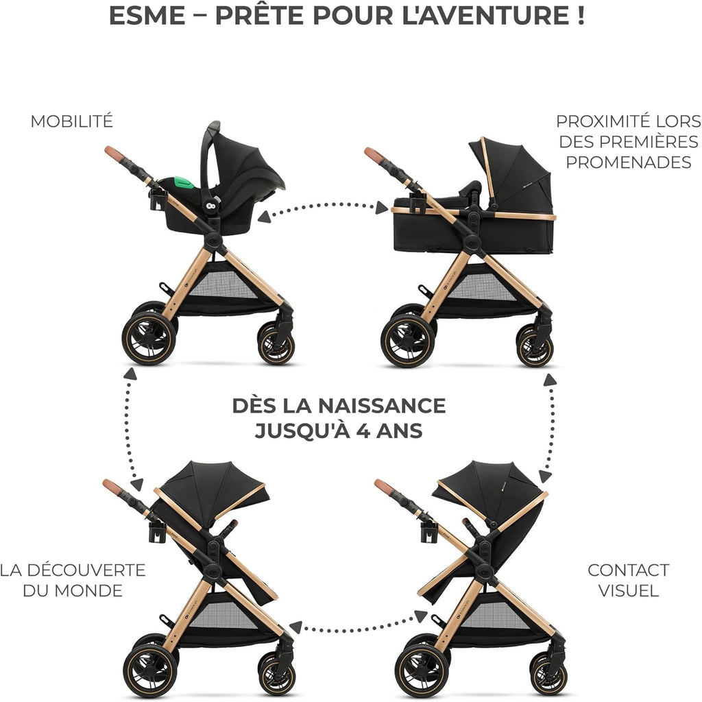 Poussette 3 en 1 ESME avec porte-bébé Mink PRO I-Size, système de voyage, pliable, nouveau-né jusqu'à 4 ans, noir