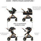 Poussette 3 en 1 ESME avec porte-bébé Mink PRO I-Size, système de voyage, pliable, nouveau-né jusqu'à 4 ans, noir