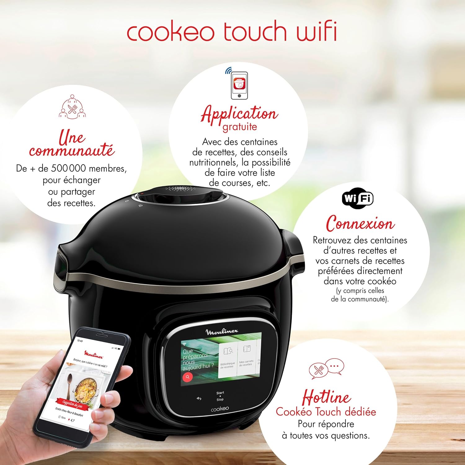 Multicuiseur intelligent Cookeo Touch CE902800 6 L 1600 W haute pression WiFi écran tactile 250 recettes noir