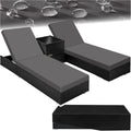 Lot de 2 chaises longues réglables en résine tressée avec table housses et protection noir marron