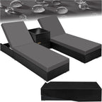 Lot de 2 chaises longues réglables en résine tressée avec table housses et protection noir marron