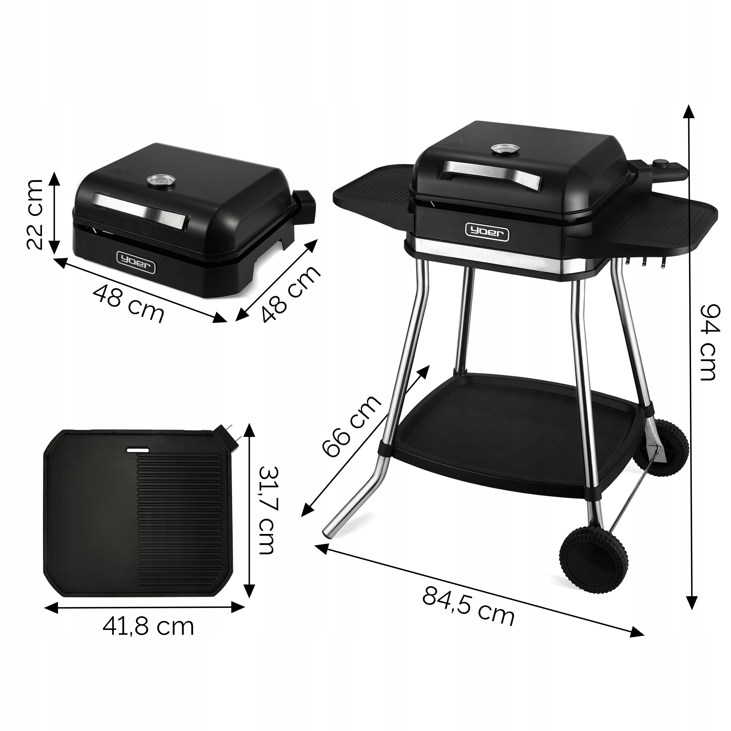 Duży elektryczny grill ogrodowy stojący 5w1 3050W o wysokiej mocy z pokrywą i termometrem idealny do ogrodu