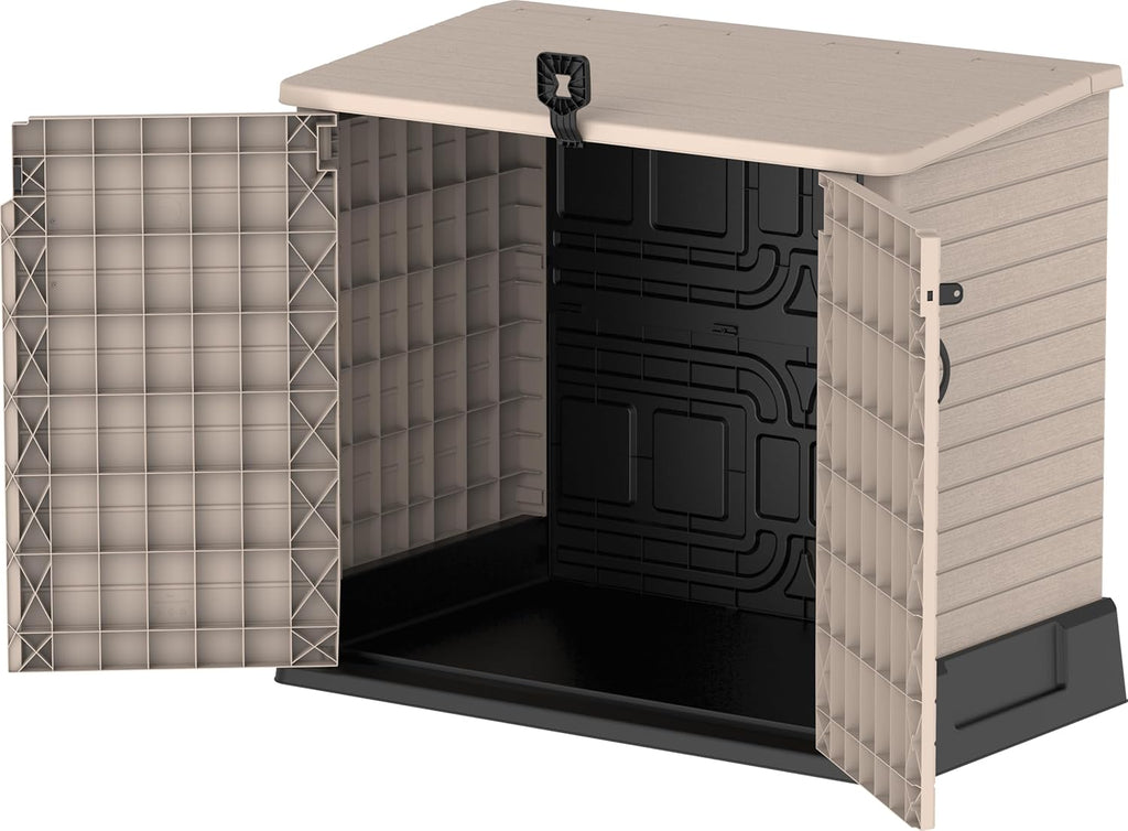 Abri de jardin StoreAway 850 L coffre extérieur plastique verrouillable 130 x 74 x 110 cm cache-poubelles taupe