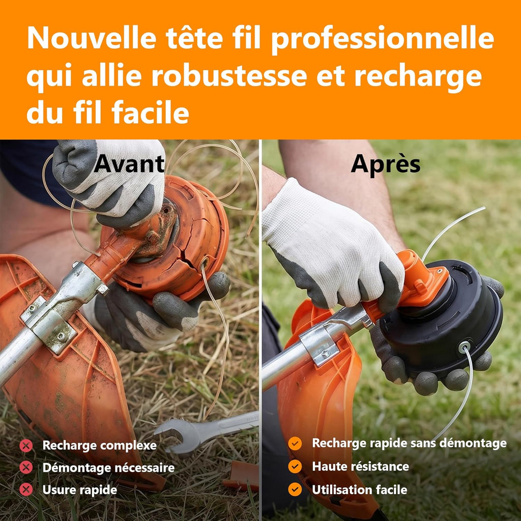 Débroussailleuse thermique 52 cm³ 3 CV avec tête fil renforcée Tap Go lames et harnais inclus