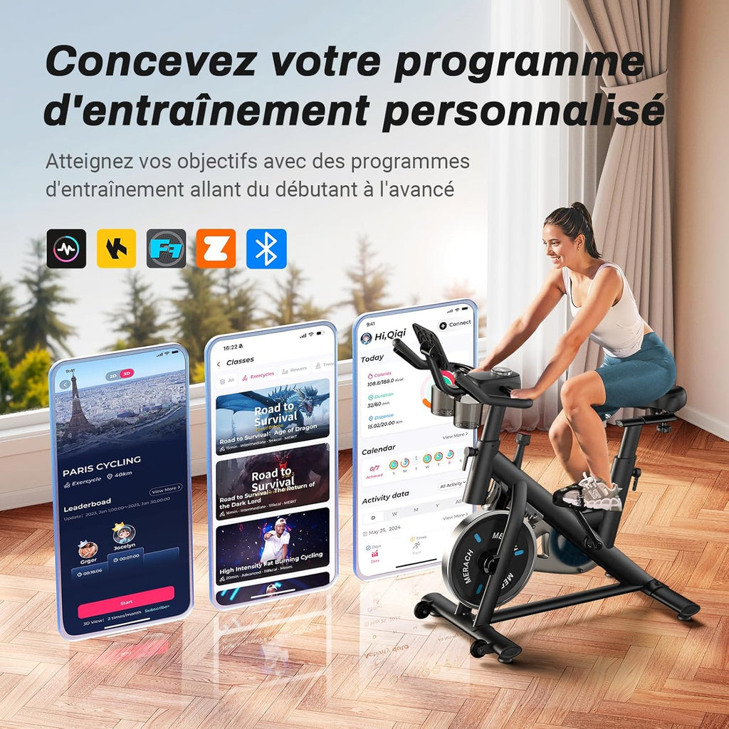 Vélo d’appartement MR-S26B1-EU résistance friction 8 niveaux silencieux entraînement par courroie charge 136 kg
