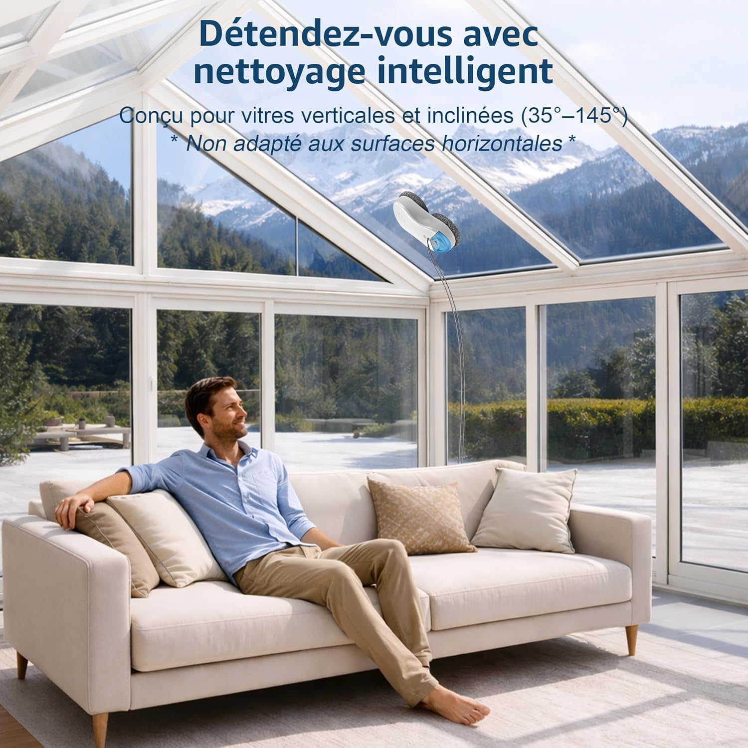 Robot nettoyeur de vitres S55 Pro 6500 Pa réservoir 80 ml navigation SLAM 4 pulvérisation HydroJet sécurité multicouche