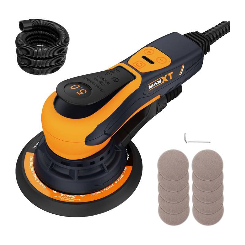 Ponceuse Électrique Sans Balais 150 mm Orbite 5 mm Avec 6 Vitesses et 10 Abrasifs