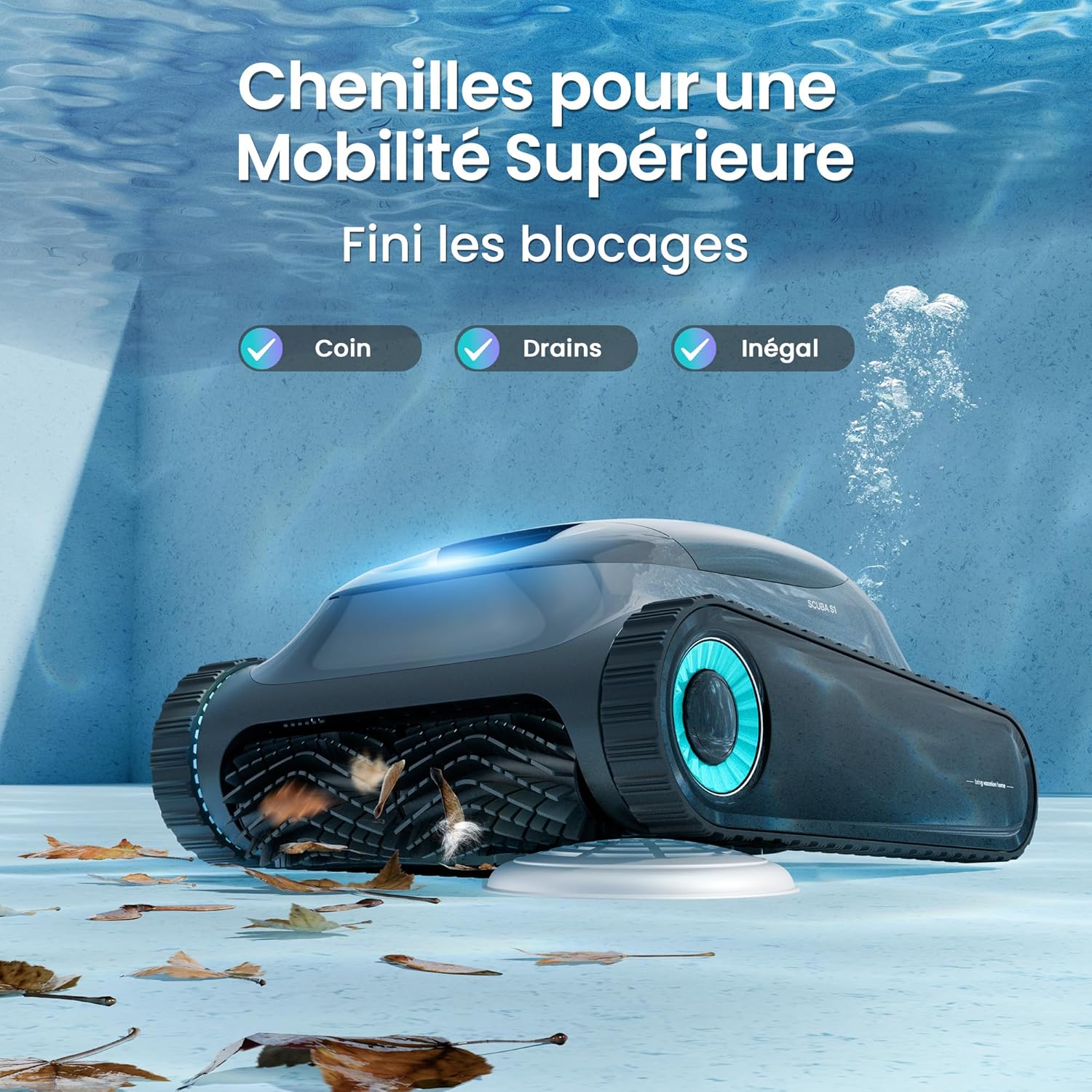 Robot piscine Scuba S1 nettoyage sol parois ligne eau 240 min filtration fine navigation intelligente app