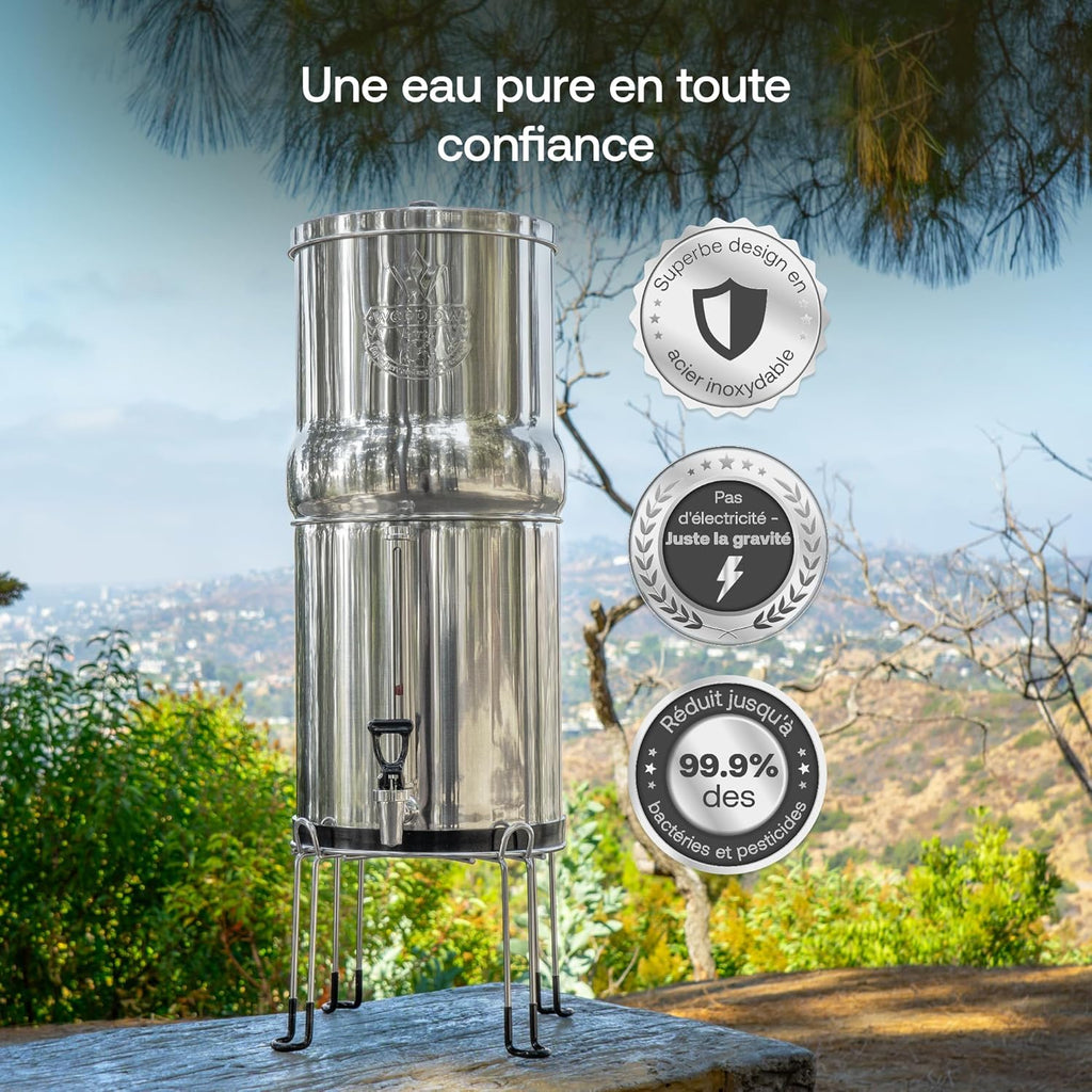 Système de filtration d’eau par gravité Earth WEEP850 8,5 L inox AISI 304 2 filtres O’Pure 2 robinet niveau d’eau