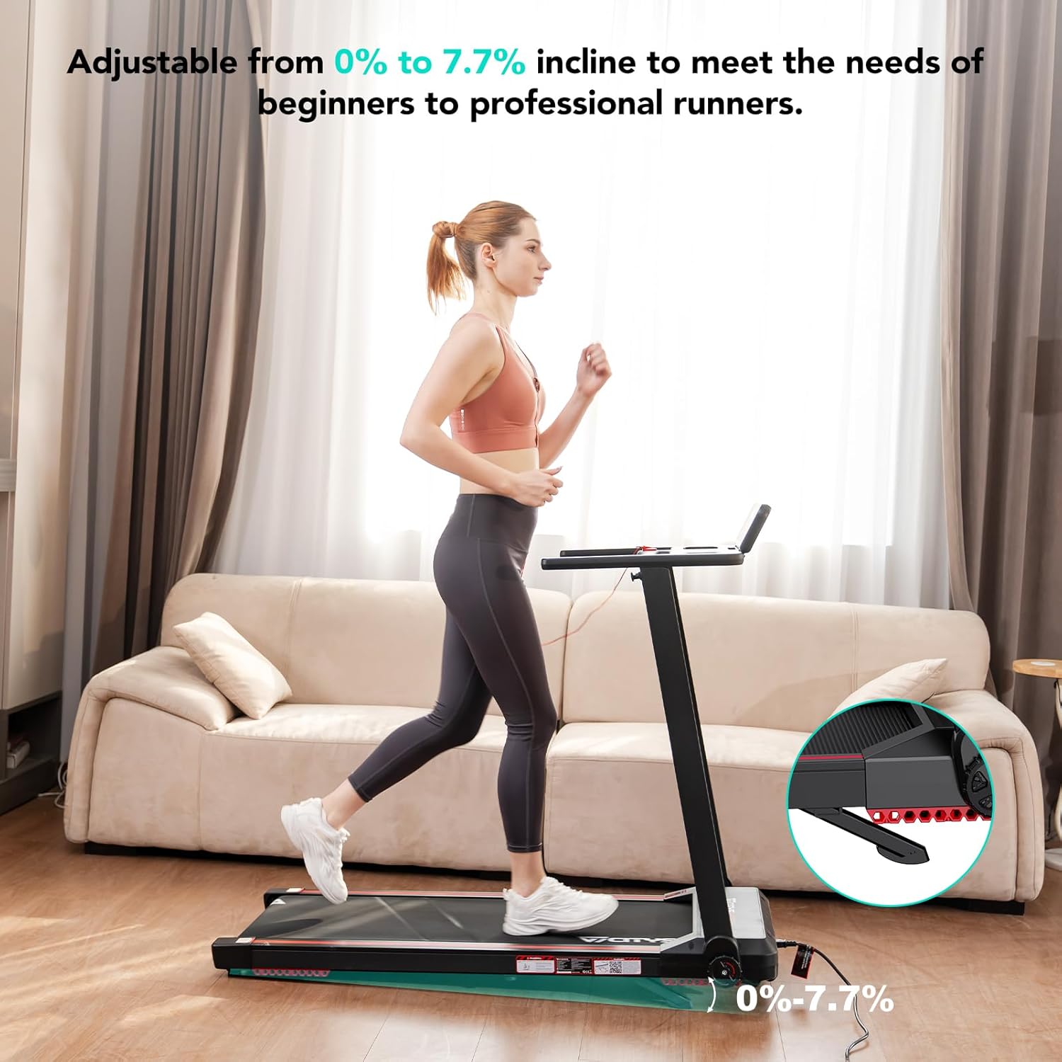 Tapis de course pliable CS-WP9 12 km/h 1400 W charge 120 kg écran LED application Bluetooth support tablette rouge