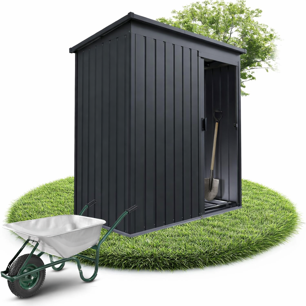 Abri de jardin métallique S 88 x 164 x 182 cm avec cadre de fondation porte coulissante verrouillable gris foncé