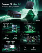Mini PC Essenx E1 AMD Ryzen 3 3250U, 8Go DDR4 256Go SSD, Windows 11 Pro, WiFi5 Bluetooth, Double Affichage 4K