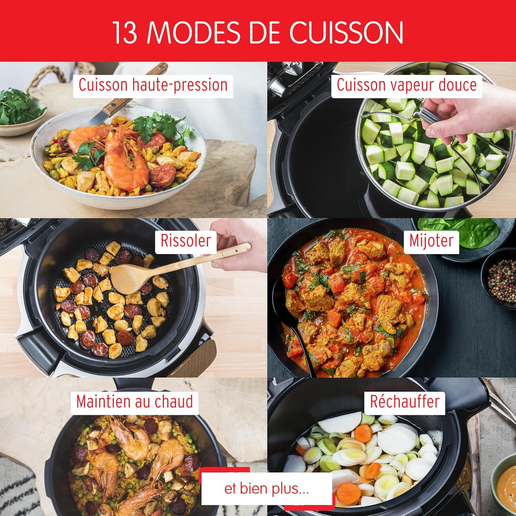Multicuiseur intelligent Cookeo Touch CE902800 6 L 1600 W haute pression WiFi écran tactile 250 recettes noir
