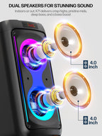 Machine karaoké portable 60 W haut-parleur Bluetooth 5.3 avec 2 microphones sans fil lumières disco USB TF AUX noir