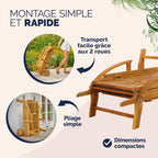Chaises longues jardin Tami Sun bois acacia pliantes roues type transat bain de soleil