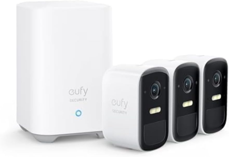 Kit 3 caméras surveillance eufyCam 2C 1080p WiFi sans fil HomeBase 2 autonomie 180 jours vision nocturne IP67