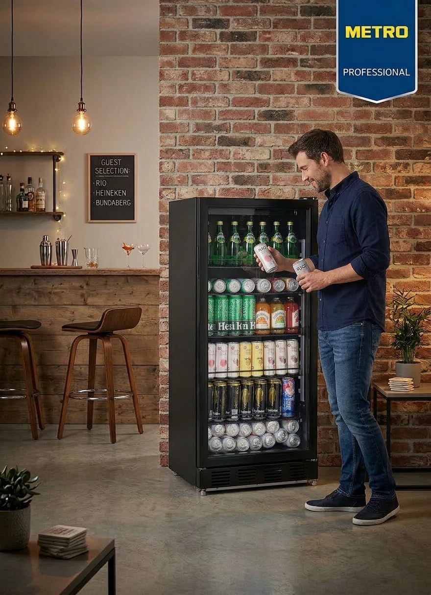 Réfrigérateur à boissons professionnel GSC4240B 237 L porte vitrée avec serrure 6 étagères réglables 110 W noir