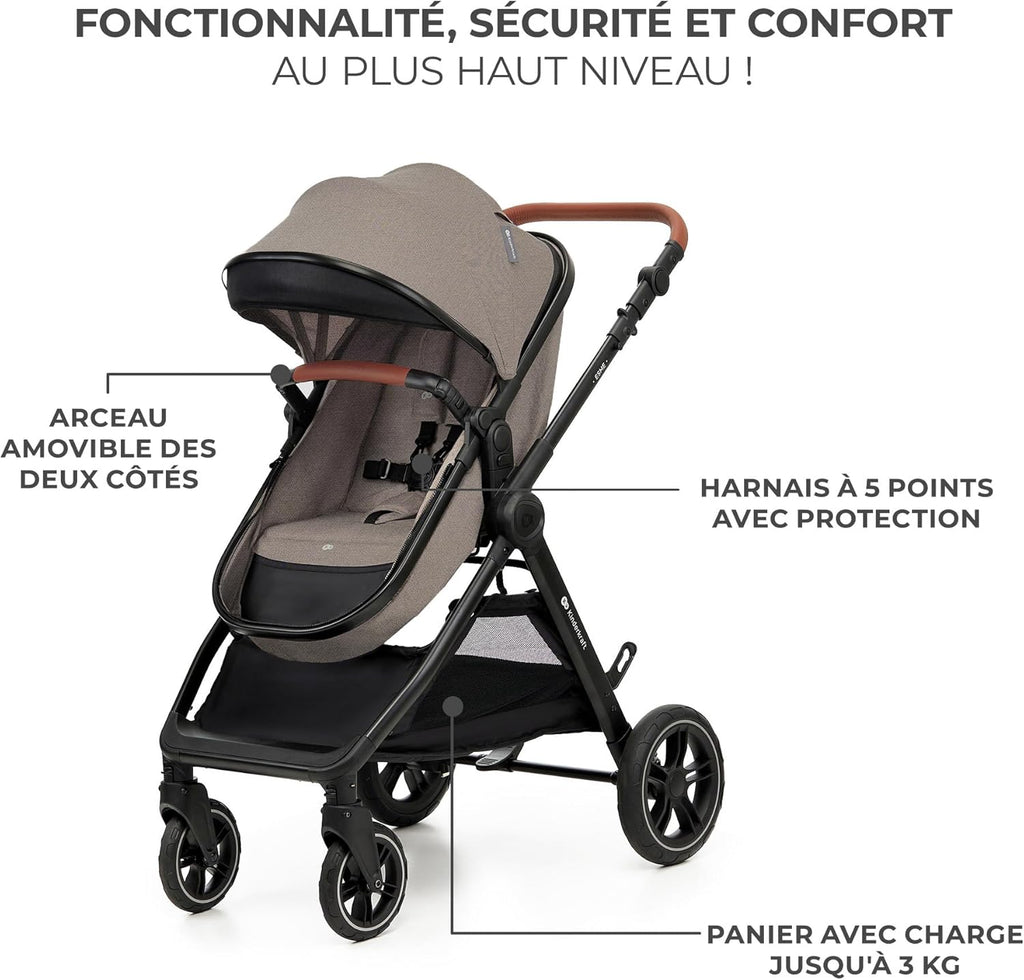 Poussette 3 en 1 ESME travel system siège auto MINK PRO i-Size 40 à 75 cm pliable tout-terrain harnais 5 points beige