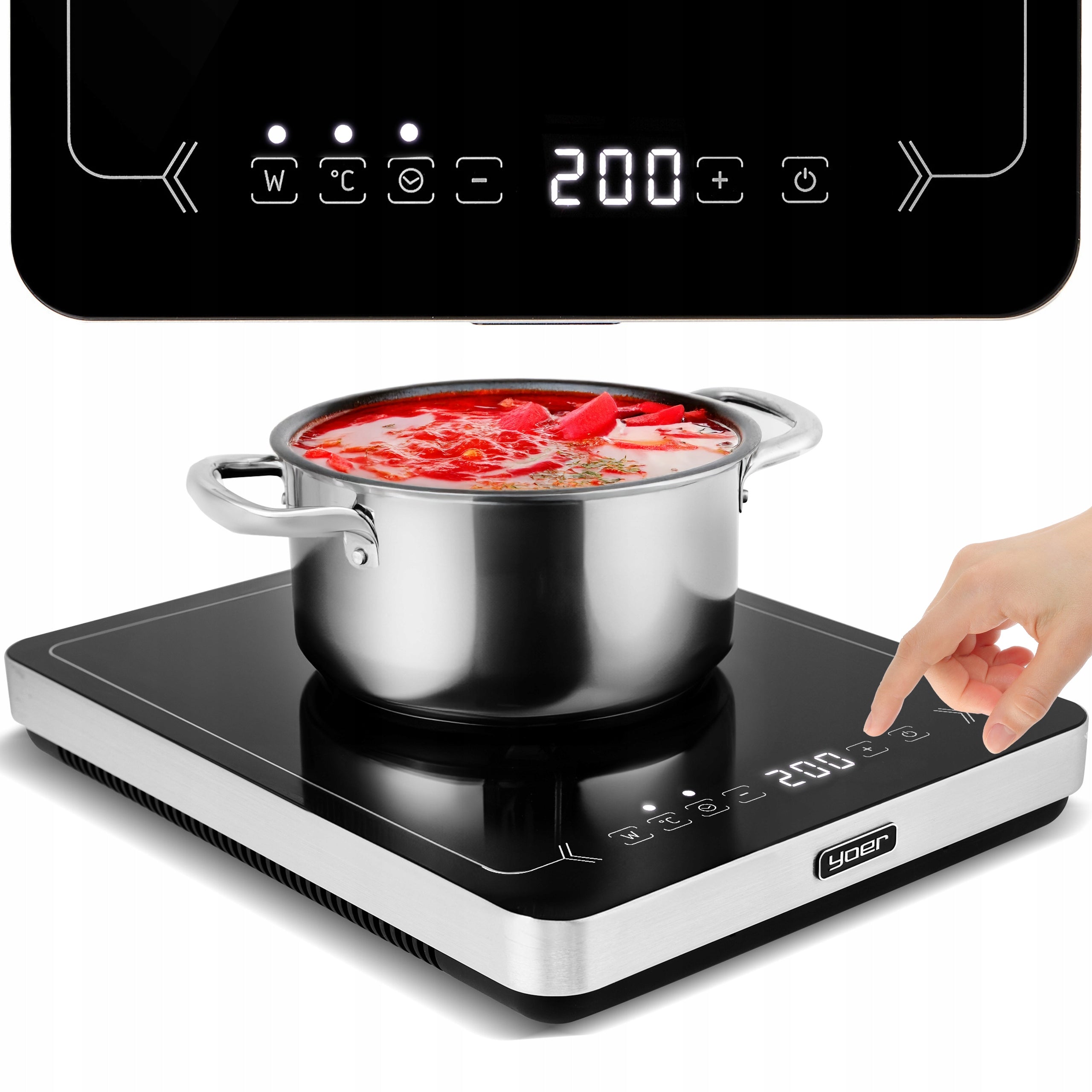 Przenośna płyta indukcyjna IH01S 3000 W 12 poziomów mocy 10 poziomów temperatury timer 180 min szkło kryształowe