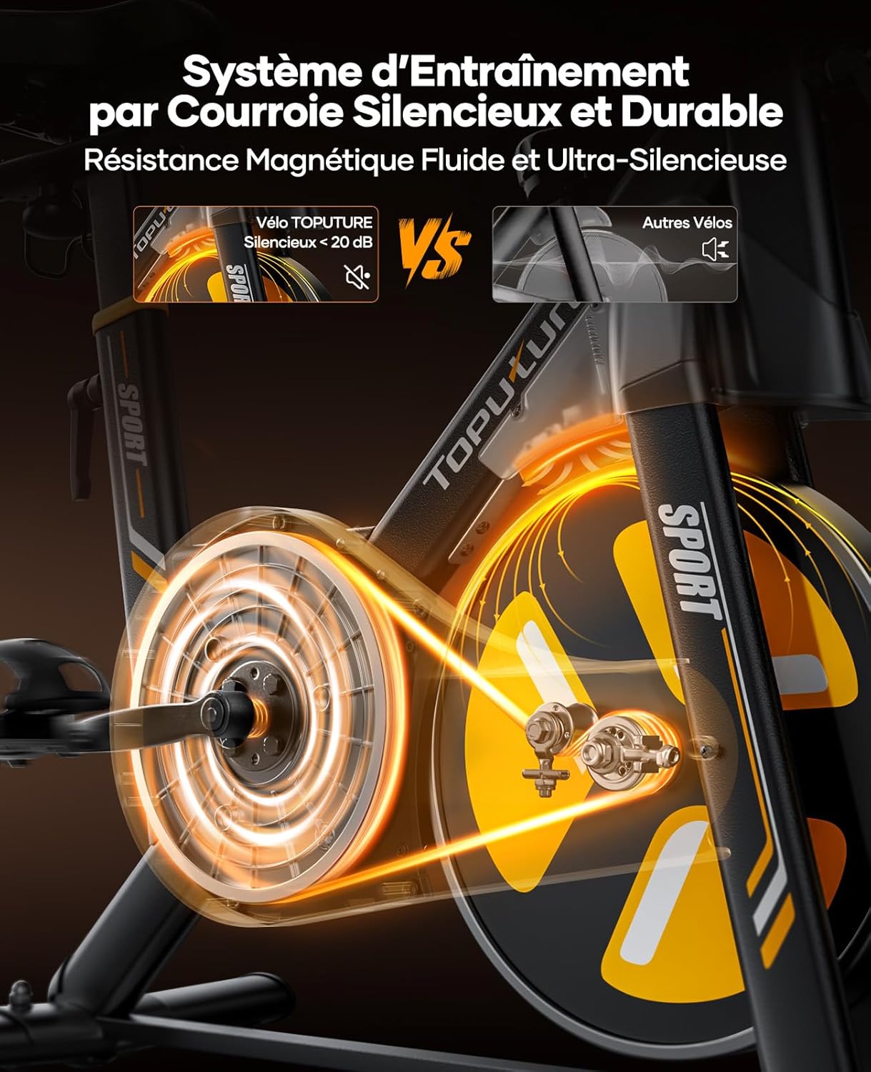 Vélo d’appartement TEB5 résistance magnétique électrique 32 niveaux écran tactile capteur cardiaque Bluetooth charge 150 kg