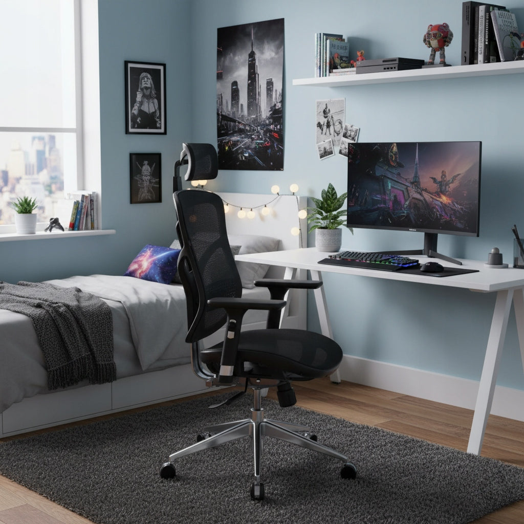 Fotel biurowy ergonomiczny obrotowy V-Basic 950 czarny z regulowanym zagłówkiem i podłokietnikami