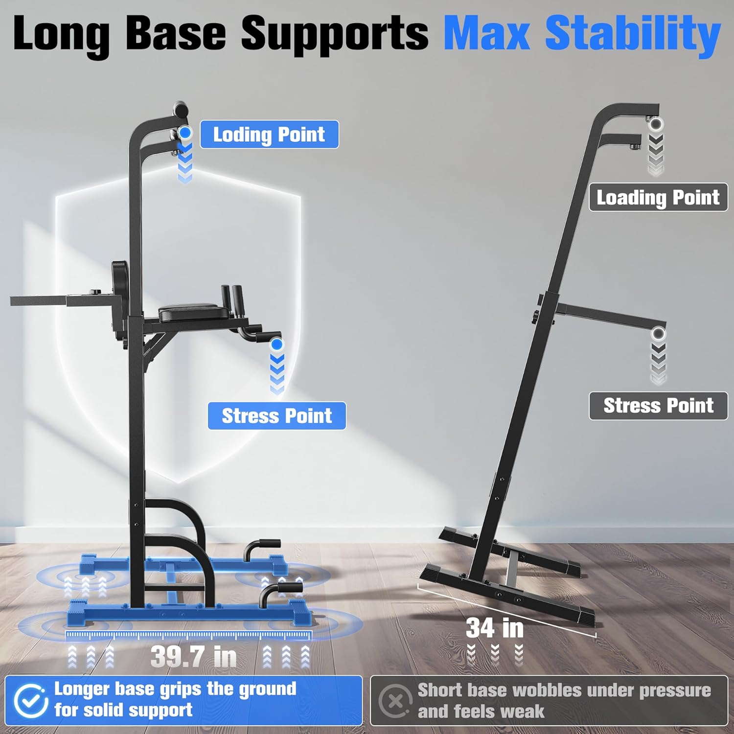 Station de musculation Power Tower 5 en 1 avec barre de traction dips charge 200 kg structure acier 224 cm