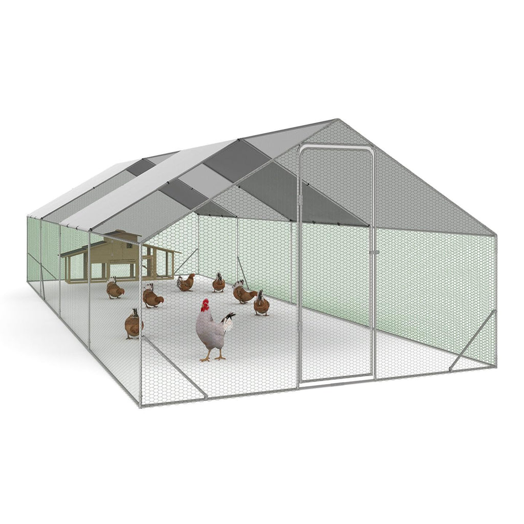 Enclos poulailler 24 m² 8x3x2 m parc grillagé acier galvanisé avec bâche imperméable anti-UV protection animaux extérieurs