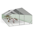 Enclos poulailler 24 m² 8x3x2 m parc grillagé acier galvanisé avec bâche imperméable anti-UV protection animaux extérieurs