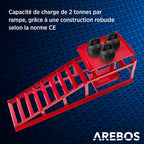 Lot 2 rampes accès avec cric hydraulique 2T pont élévateur auto XXL largeur 257 mm hauteur réglable rouge