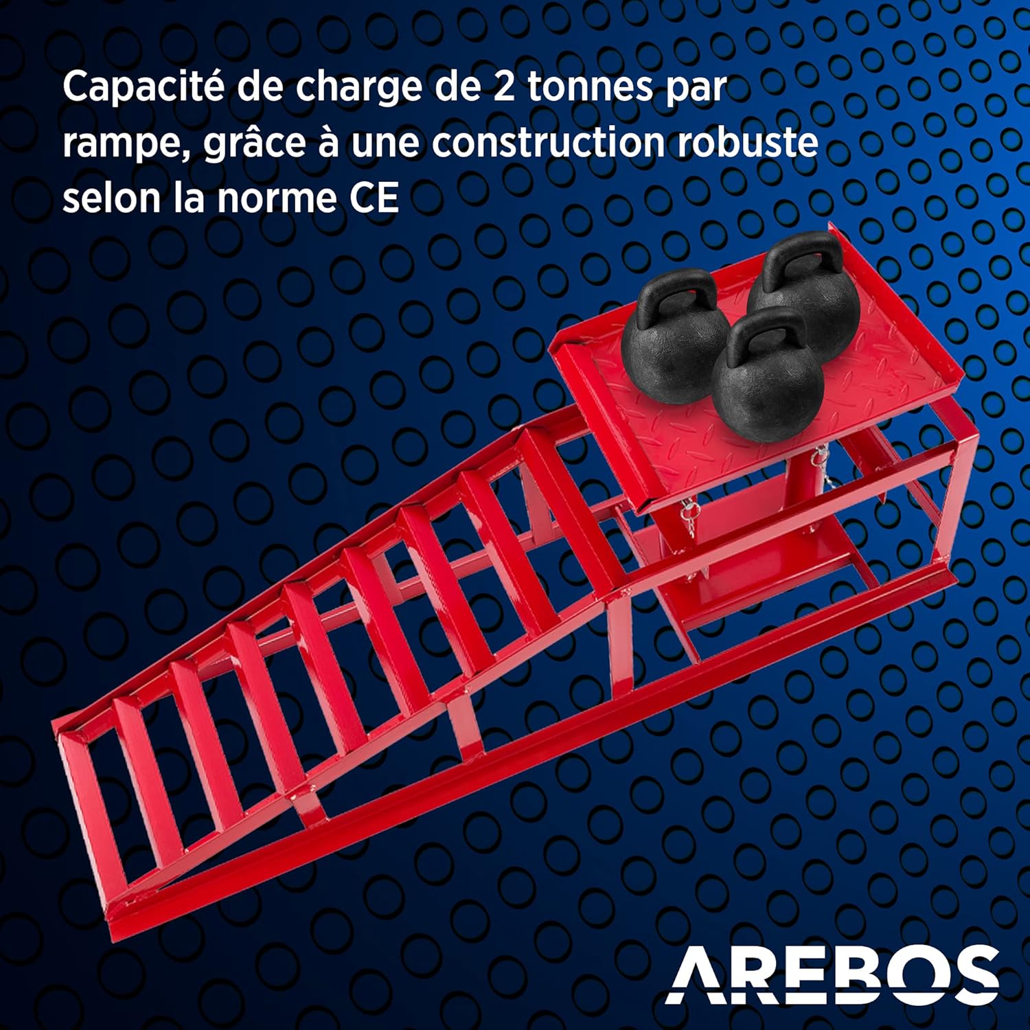 Lot 2 rampes accès avec cric hydraulique 2T pont élévateur auto XXL largeur 257 mm hauteur réglable rouge