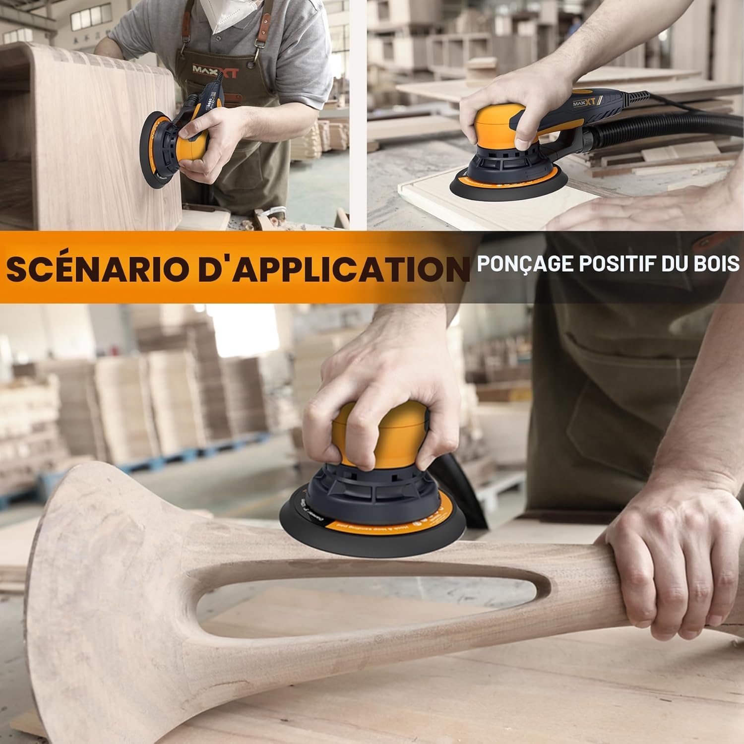 Ponceuse Électrique Sans Balais 150 mm Orbite 5 mm Avec 6 Vitesses et 10 Abrasifs