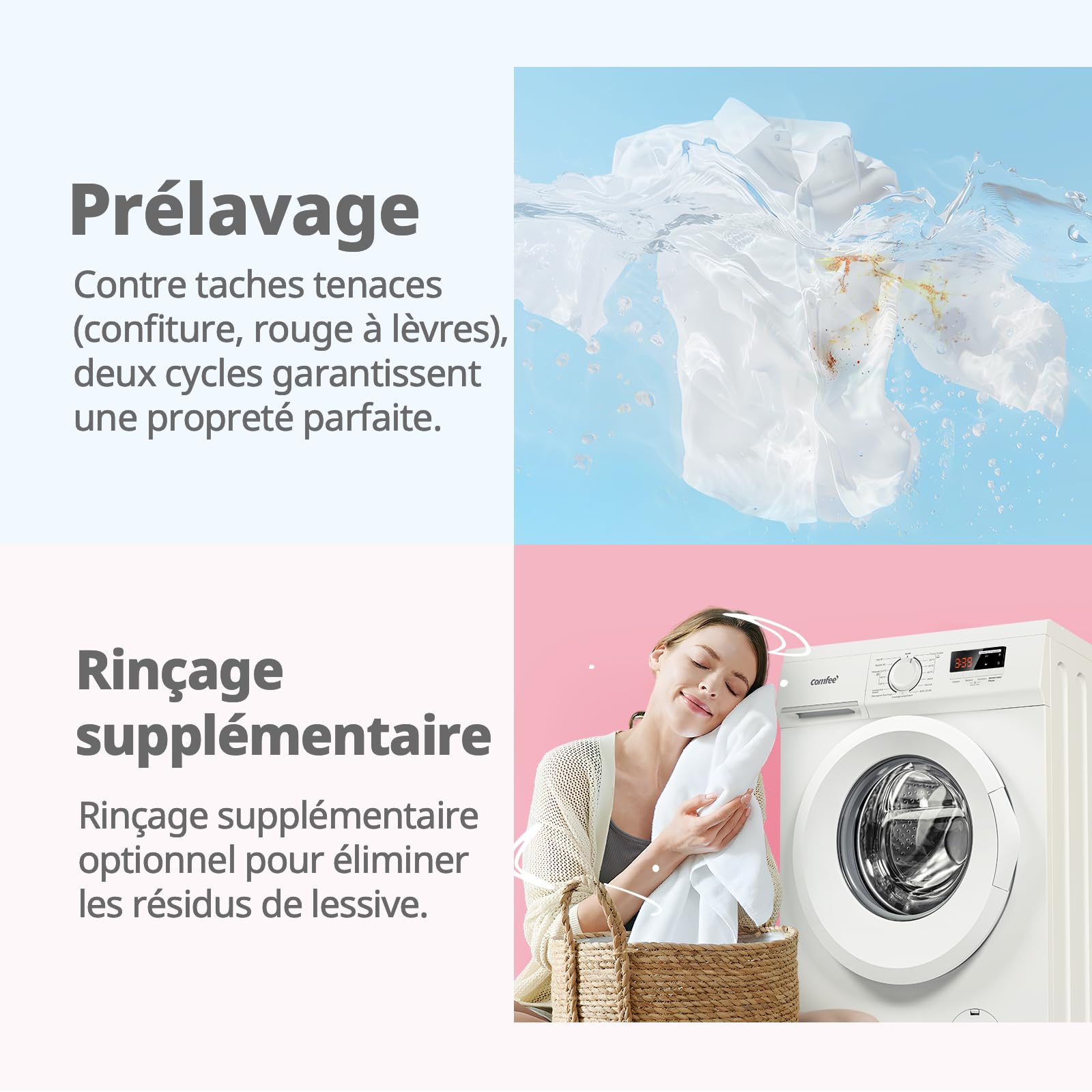 Lave-linge frontal 9 kg CFE12EW90/W classe énergétique A moteur BLDC 1400 tr/min lavage vapeur 15 programmes