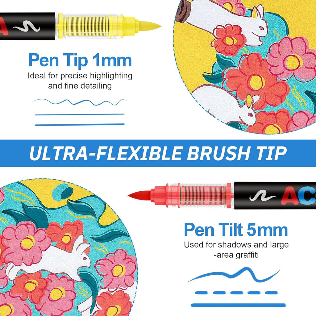 Feutres acryliques 360 couleurs pointe pinceau marqueurs multi-surfaces papier verre bois céramique textile plastique