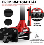 Cric hydraulique 3T GTWH3000 hauteur 75 à 505 mm charge 3000 kg 2 patins caoutchouc roulettes 360 degrés rouge